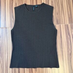 Vtg Brown Ribbed Knit Sleeveless Shell Top Crew Size L Minimalist Quiet Luxury